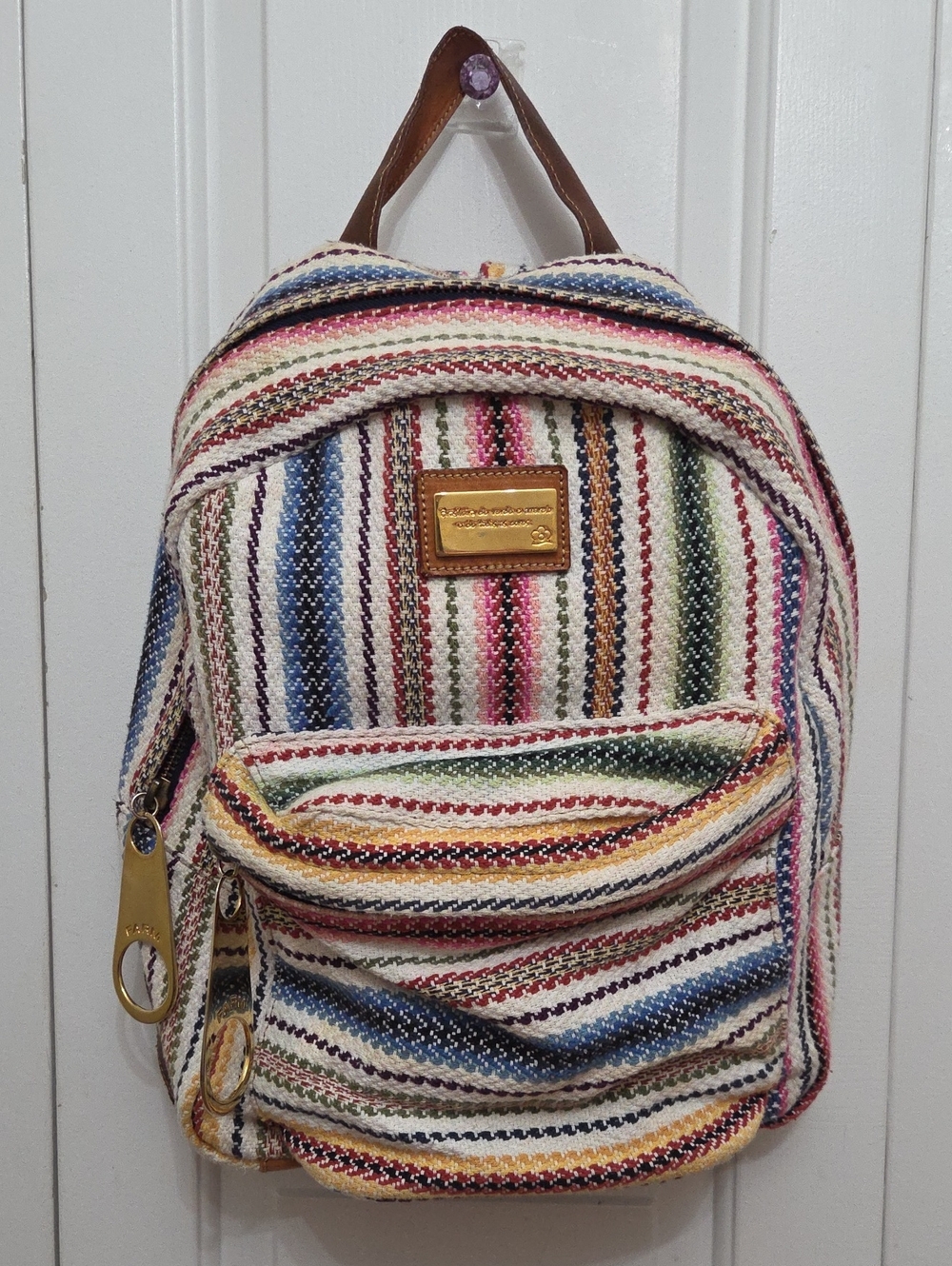 Farm Rio Colorful Woven Leather Backpack